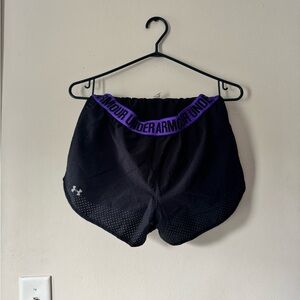 Under Armour Women's Athletic Shorts Black with Purple Trim